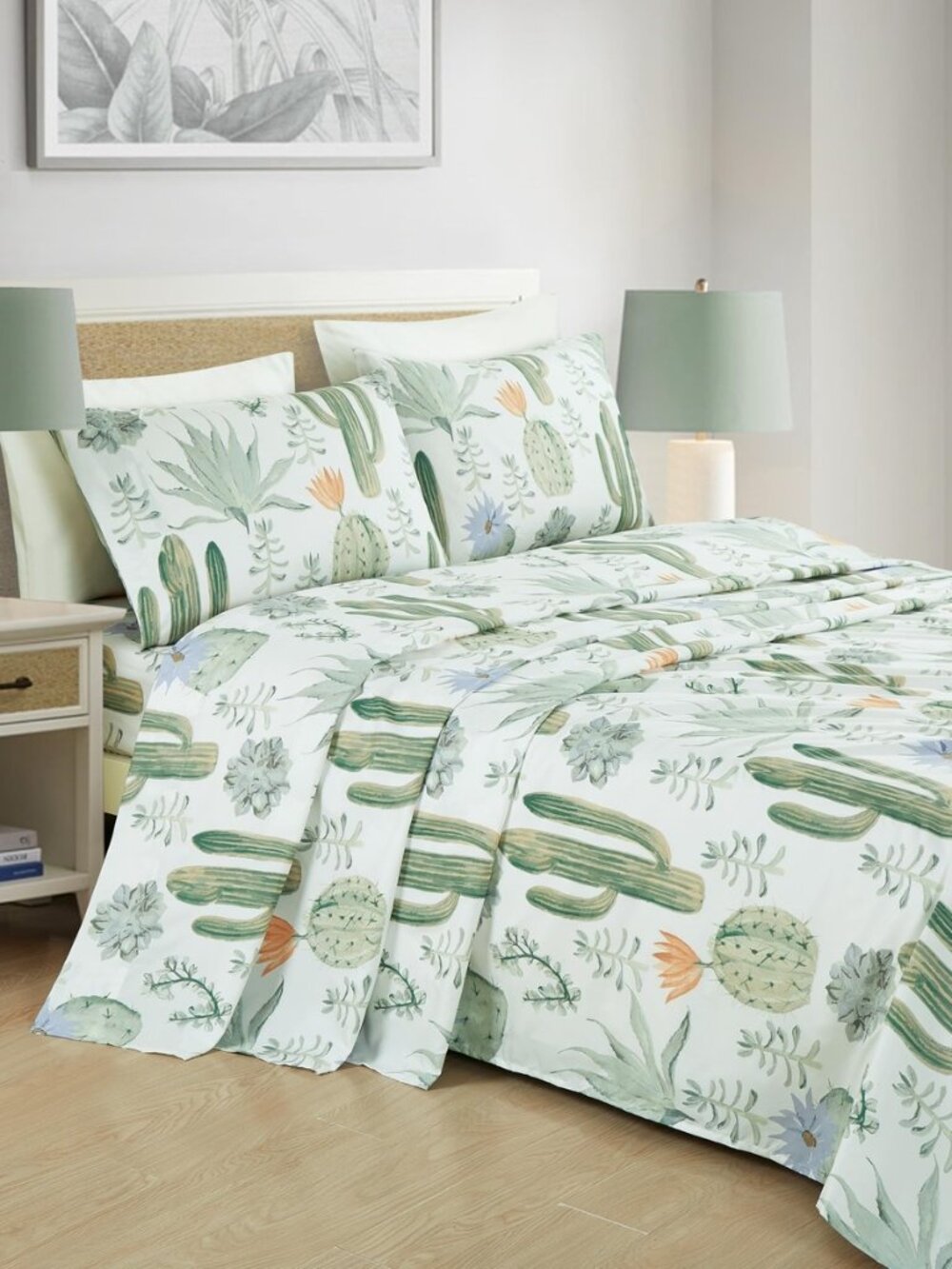 4-Piece Southwestern Serene Desert Sheet Set Queen Size - Green Blue Cactus